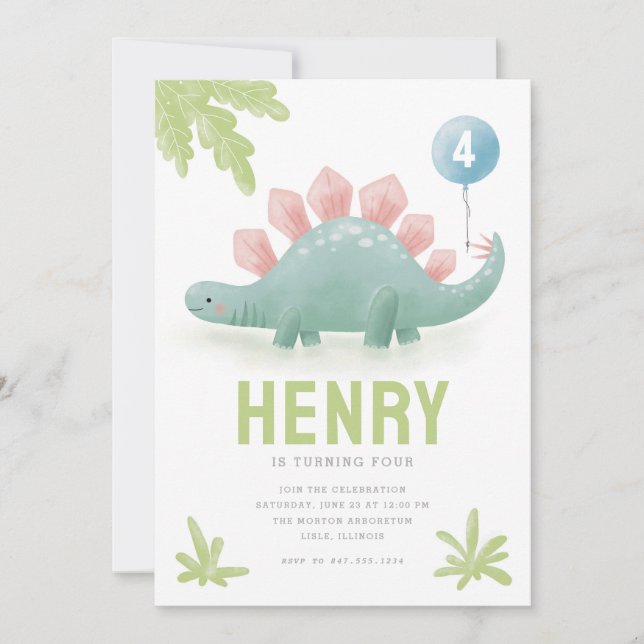 Dinosaur Balloon Barn Birthday-inbjudan Inbjudningar (Framsida)