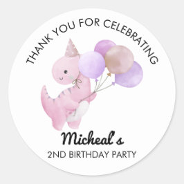Dinosaur Balloon Birthday Party Sticker Runt Klistermärke