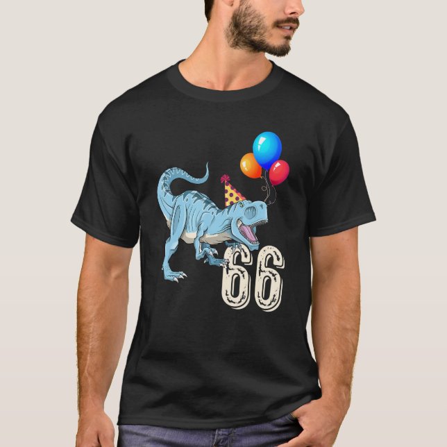 Dinosaur Balloon Rex 66:e födelsedagen Kid Boy Fu T Shirt (Framsida)