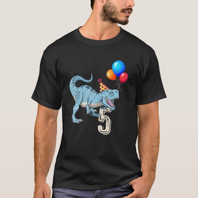 Dinosaur Balloon T Rex 5:e födelsedag Kid Boy F Shirt (Framsida)