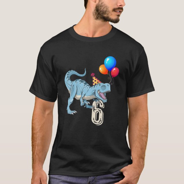 Dinosaur Balloon T Rex 6e Birthday Kid Boy F Shirt (Framsida)