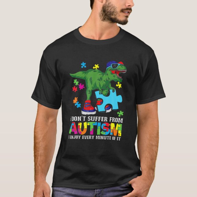 Dinosaur Bära Sunglasses Holding Puzzle Autism Awa T Shirt (Framsida)