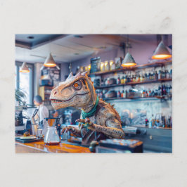 Dinosaur Barista i ett modernt kafé Helg Vykort