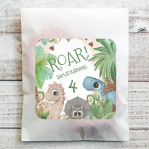 Dinosaur Barn 4-årsdag Fyrkantigt Klistermärke