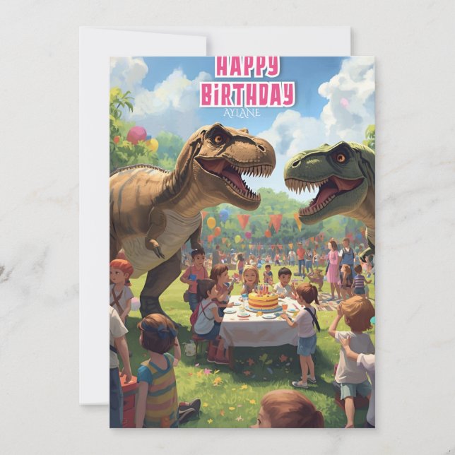 Dinosaur barn födelsedagskort inbjudningar (Framsida)