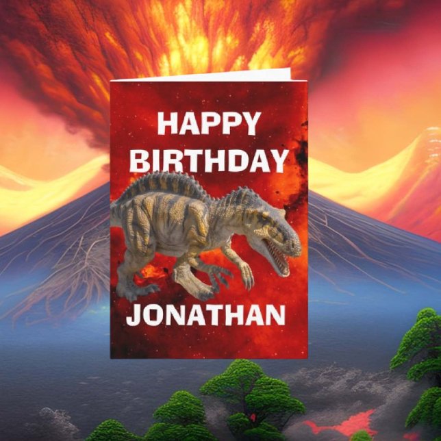Dinosaur Barns födelsedag kort (Celebrate in style with our personalized T-Rex party cards! )