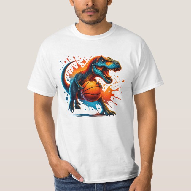 Dinosaur Basketball T-Shirt - T-Rex Sports Graphic (Framsida)