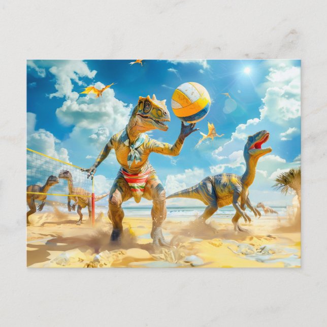 Dinosaur Beach Volleyball-spel Helg Vykort (Framsida)