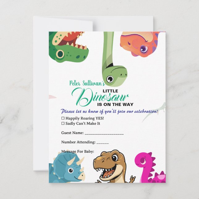Dinosaur Bebis Babyshower RSVP-kort Shower-inbjuda OSA Kort (Framsida)