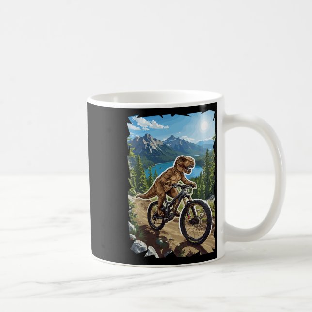 Dinosaur Berg Cykla Genom Skog Stig  Kaffemugg (Höger)