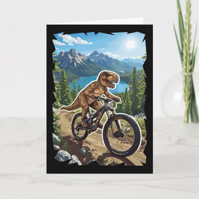 Dinosaur Berg Cyklar Genom Skog Stig  Kort (Framsida)