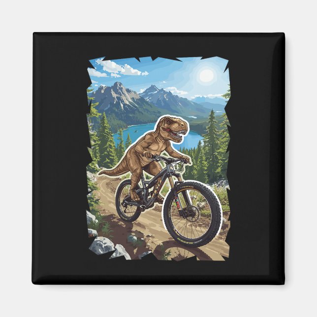 Dinosaur Berg Cyklar Genom Skog Stig  Magnet (Framsidan)