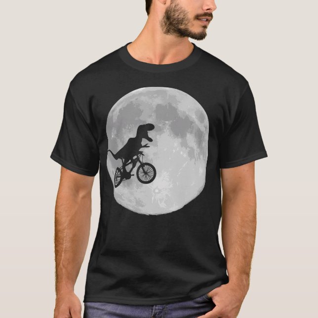 Dinosaur Bike och Måne Shirt Retro 80's underbara T Shirt (Framsida)