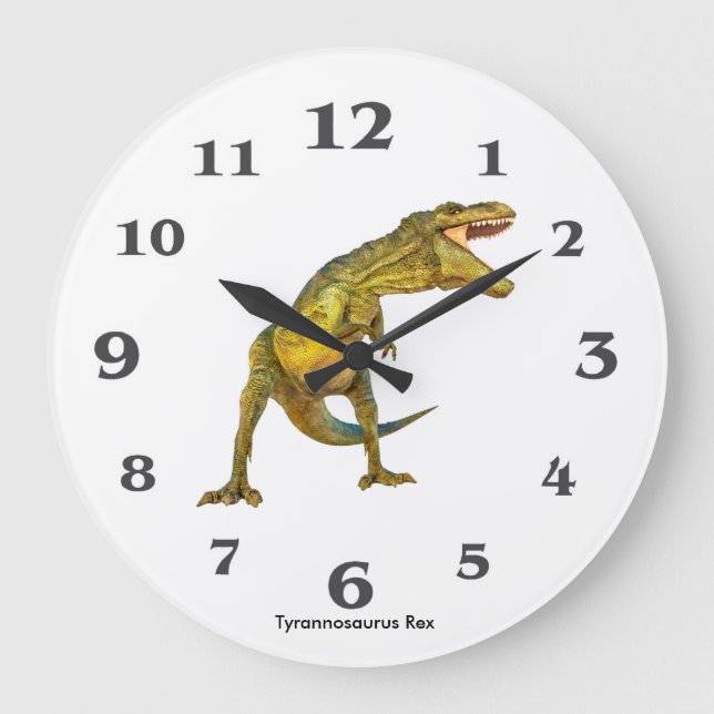 Dinosaur-bild för Round Large Wall Clock Stor Klocka (Framsida)