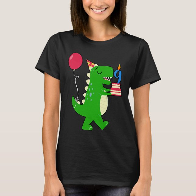 Dinosaur Birthday 9 year Old Humor Balloand T Shirt (Framsida)