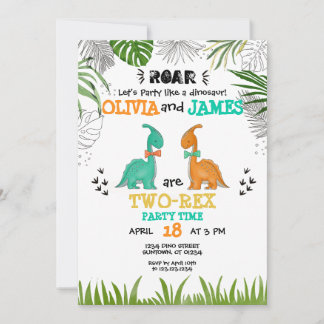 Dinosaur Birthday ANY AGE Twillingar Party  Inbjudningar