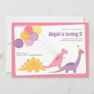Dinosaur Birthday Balloon Rosa Lila Party Inbjudningar