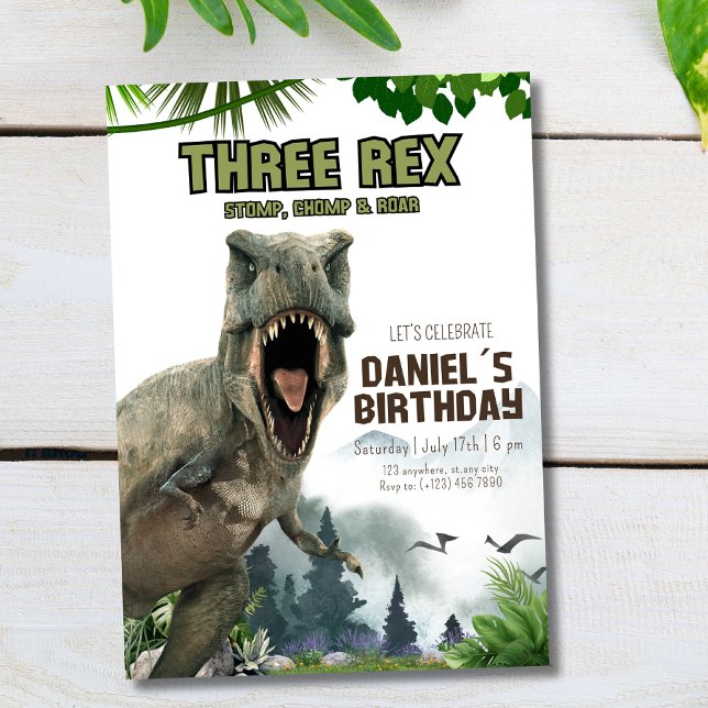Dinosaur Birthday bjudan Tre Rex-inbjudan Inbjudningar (Skapare uppladdad)