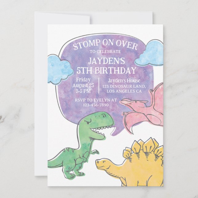 Dinosaur Birthday bjudande, Dino Party bjudati Inbjudningar (Framsida)