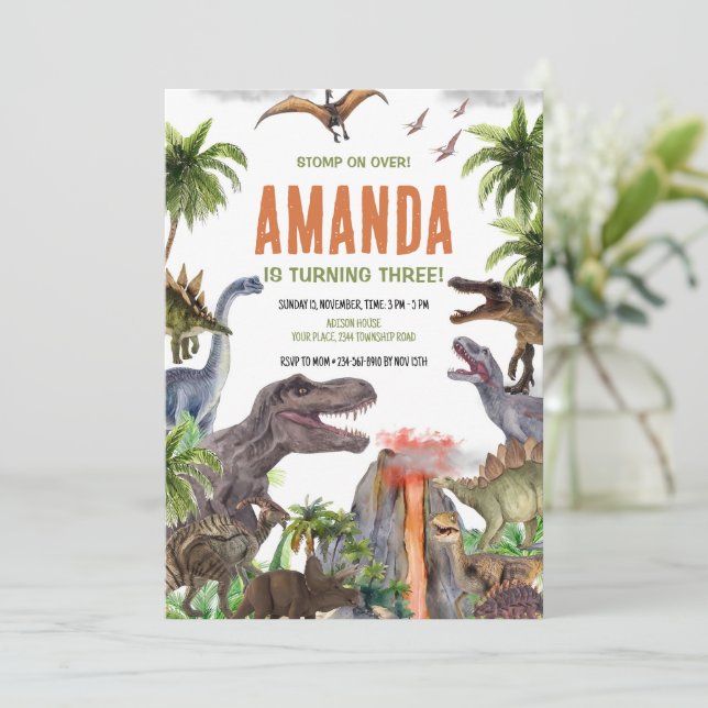Dinosaur Birthday bjudande, Dinosaur Birthday Pa Inbjudningar (Stående Fram)