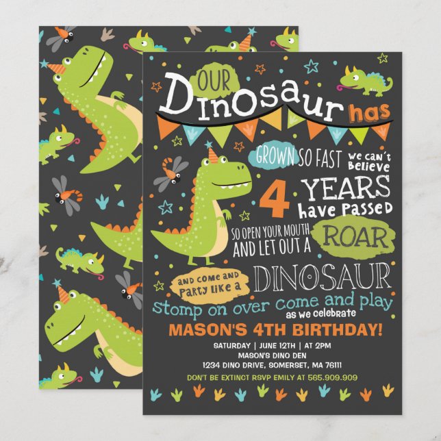 Dinosaur Birthday bjudande Dinosaur Roar Party Inbjudningar (Fram/baksida)