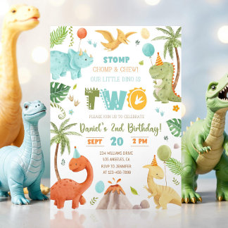 Dinosaur Birthday bjudande,EDITABLE Dinosaur 2:a Inbjudningar