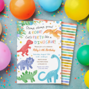 Dinosaur Birthday bjudande färgstark cute Inbjudningar