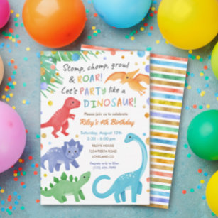 Dinosaur Birthday bjudande färgstark cute Inbjudningar
