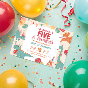 Dinosaur Birthday bjudande fem. Cute Dino 5 P Inbjudningar