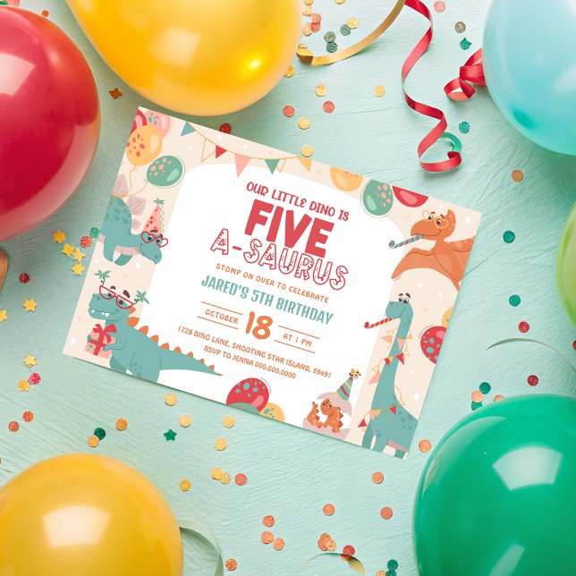 Dinosaur Birthday bjudande fem. Cute Dino 5 P Inbjudningar (Dinosaur Birthday Invitation Five. Cute Dino 5th Party Invite. Printable Boy Modern Digital Download)