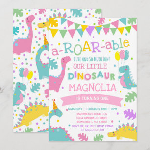 Dinosaur Birthday bjudande Flickdosoaur Party Inbjudningar