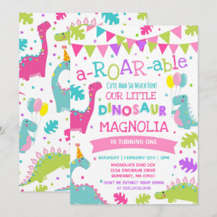 Dinosaur Birthday bjudande Flickdosoaur Party Inbjudningar