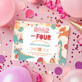 Dinosaur Birthday bjudande fyra. Modern Dino Inbjudningar