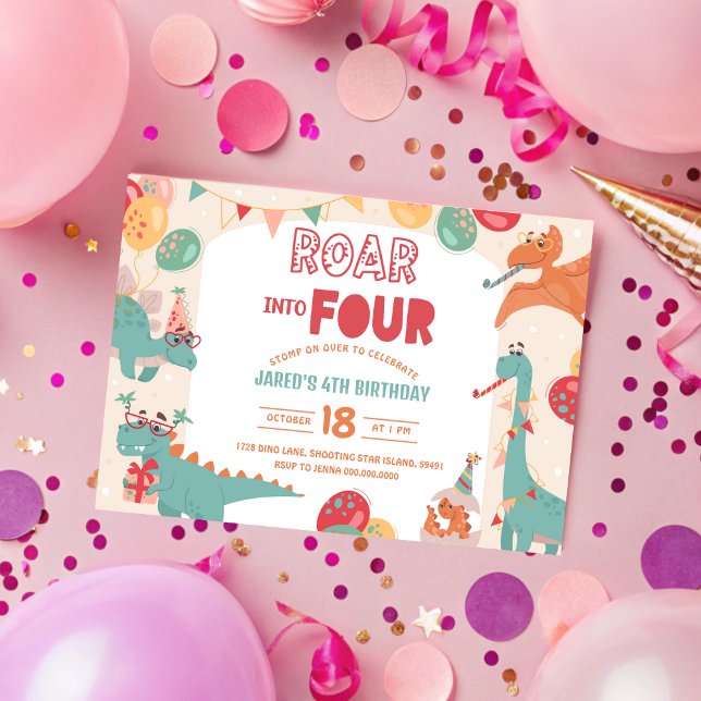 Dinosaur Birthday bjudande fyra. Modern Dino Inbjudningar (Dinosaur Birthday Invitation Four. Modern Dino
)