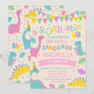 Dinosaur Birthday bjudande Girl Dinosaur Party Inbjudningar
