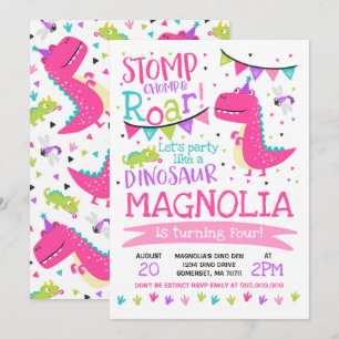 Dinosaur Birthday bjudande Girl Dinosaur Party Inbjudningar
