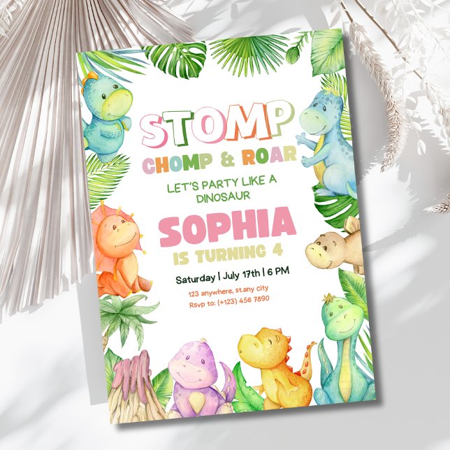 Dinosaur Birthday bjudande Girls Dino Birthday Inbjudningar (Skapare uppladdad)
