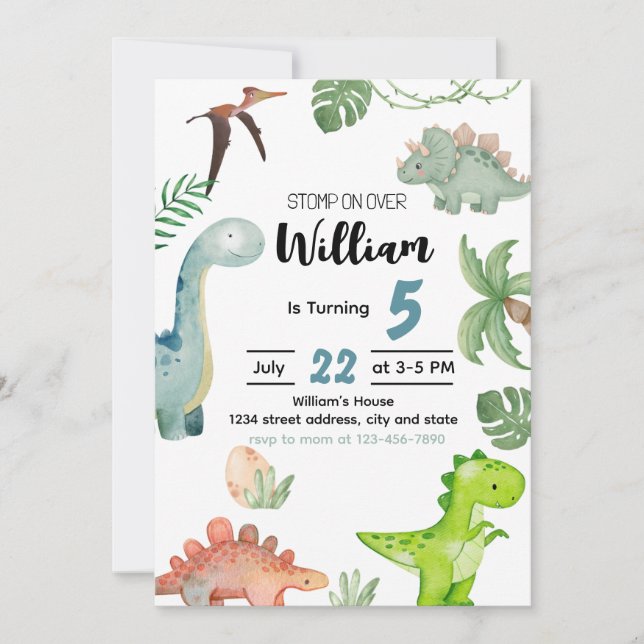 Dinosaur Birthday bjudande, inbjudan till läkare (Framsida)