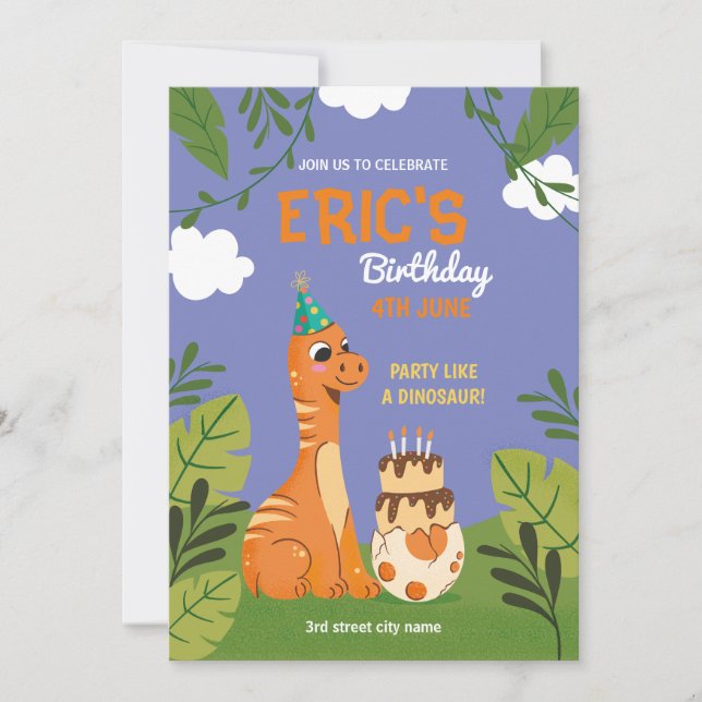 Dinosaur Birthday bjudande Jurassic Dino party Inbjudningar (Framsida)