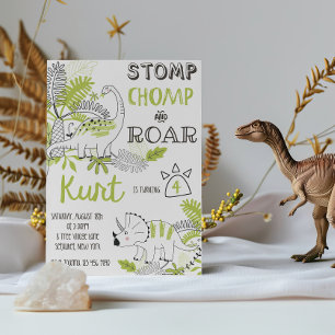 Dinosaur Birthday bjudande, stomps Chomp Roar Inbjudningar