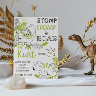 Dinosaur Birthday bjudande, stomps Chomp Roar Inbjudningar