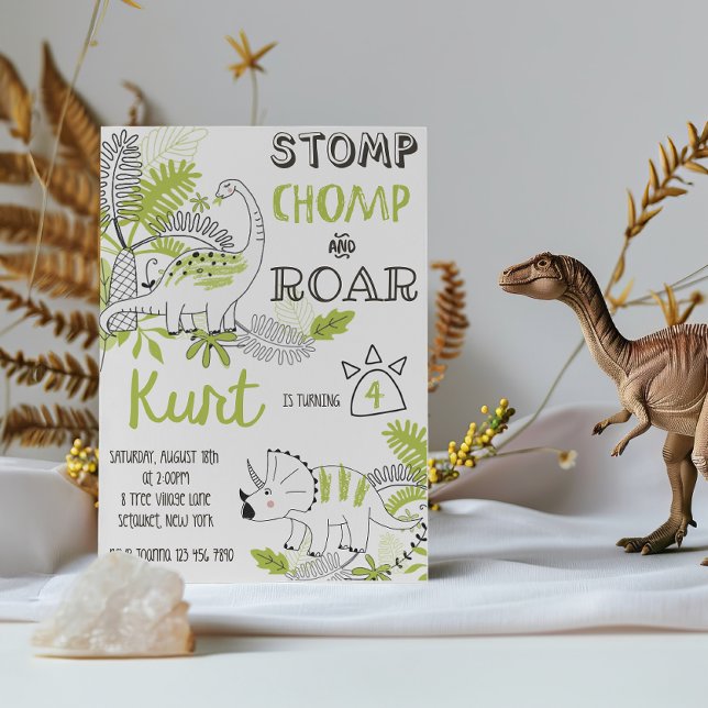 Dinosaur Birthday bjudande, stomps Chomp Roar Inbjudningar (Skapare uppladdad)