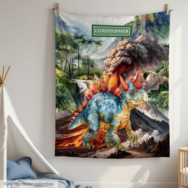 Dinosaur Birthday Blanket Watercolor Personlig Fleecefilt (Dinosaur Birthday Blanket Watercolor Personalized Boys)