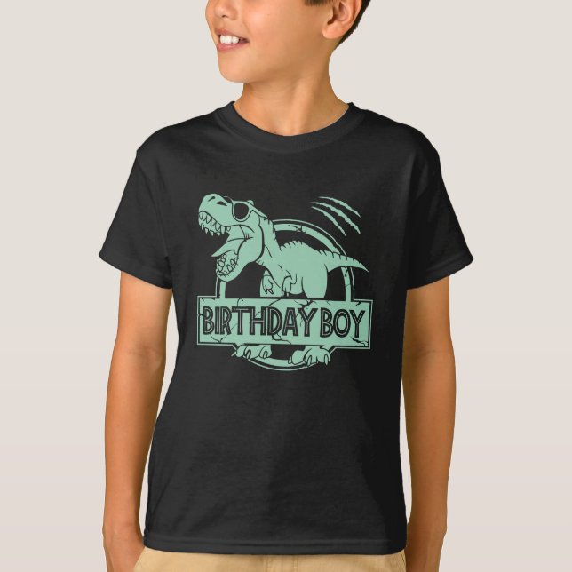 Dinosaur Birthday Boy T Shirt (Framsida)