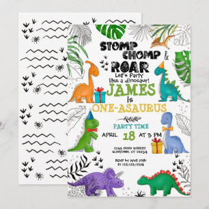 Dinosaur Birthday Boy - vattenfärgad flicka Inbjudningar