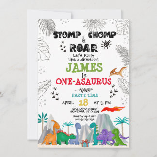 Dinosaur Birthday Boy, vattenfärgad i Inbjudningar