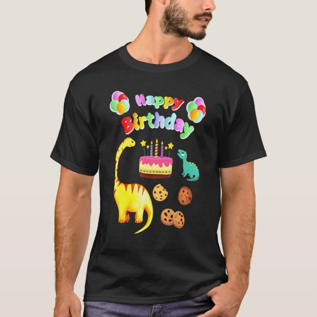 Dinosaur Birthday cake and Cookies T Shirt (Framsida)