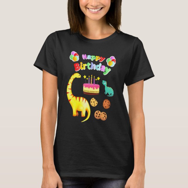 Dinosaur Birthday cake and Cookies T Shirt (Framsida)