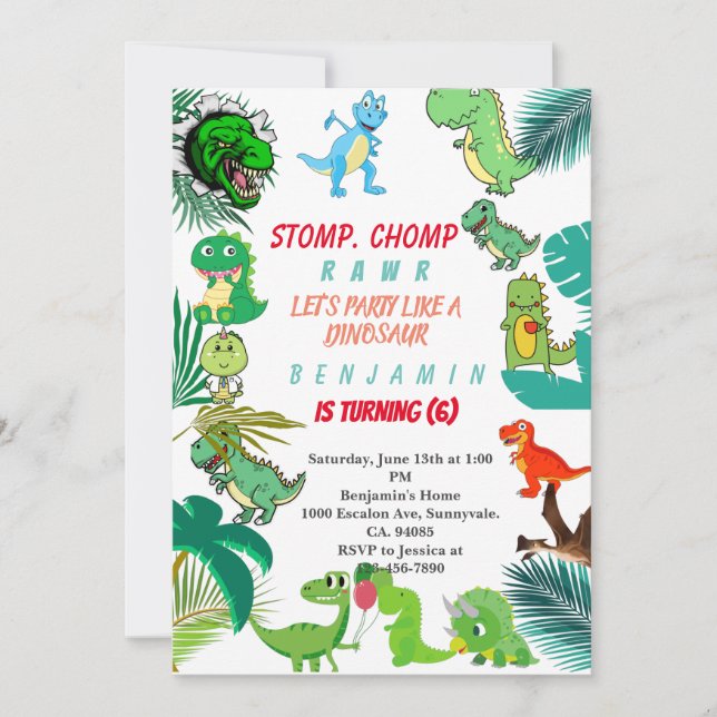 Dinosaur Birthday Call Cute Dino party  Inbjudningar (Framsida)