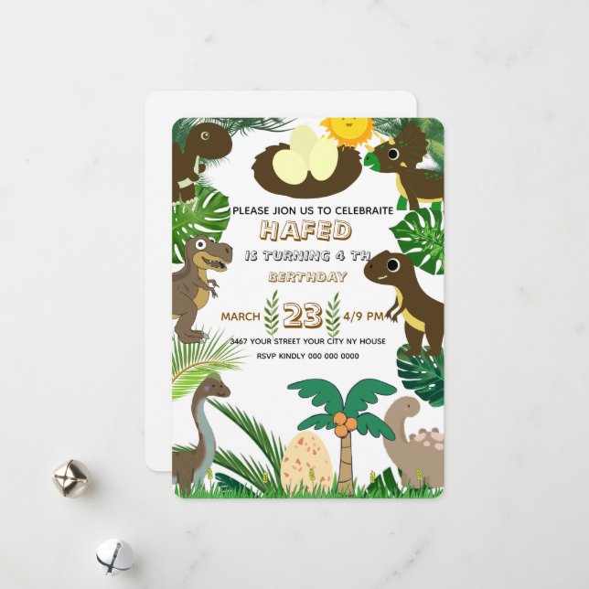 Dinosaur Birthday Call: Dino Äventyr, Edit Julkort (Fram/Back In Situ)